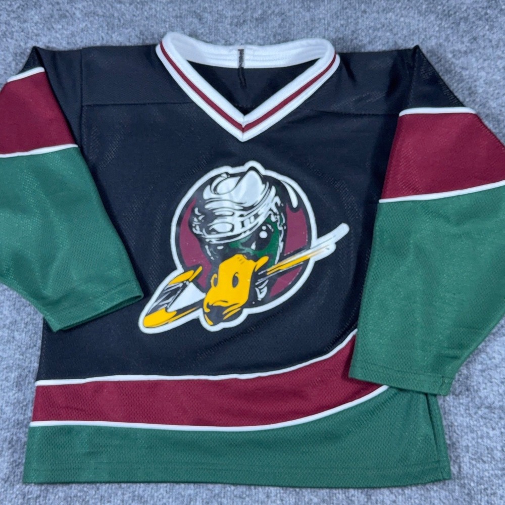 Vintage Kids Mighty Ducks Hockey Jersey Black Teal Small